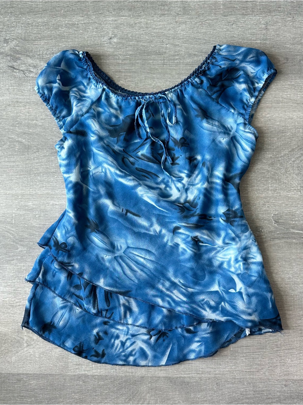 Blue Tie-Dye Cap Sleeve Women's Top fairycore